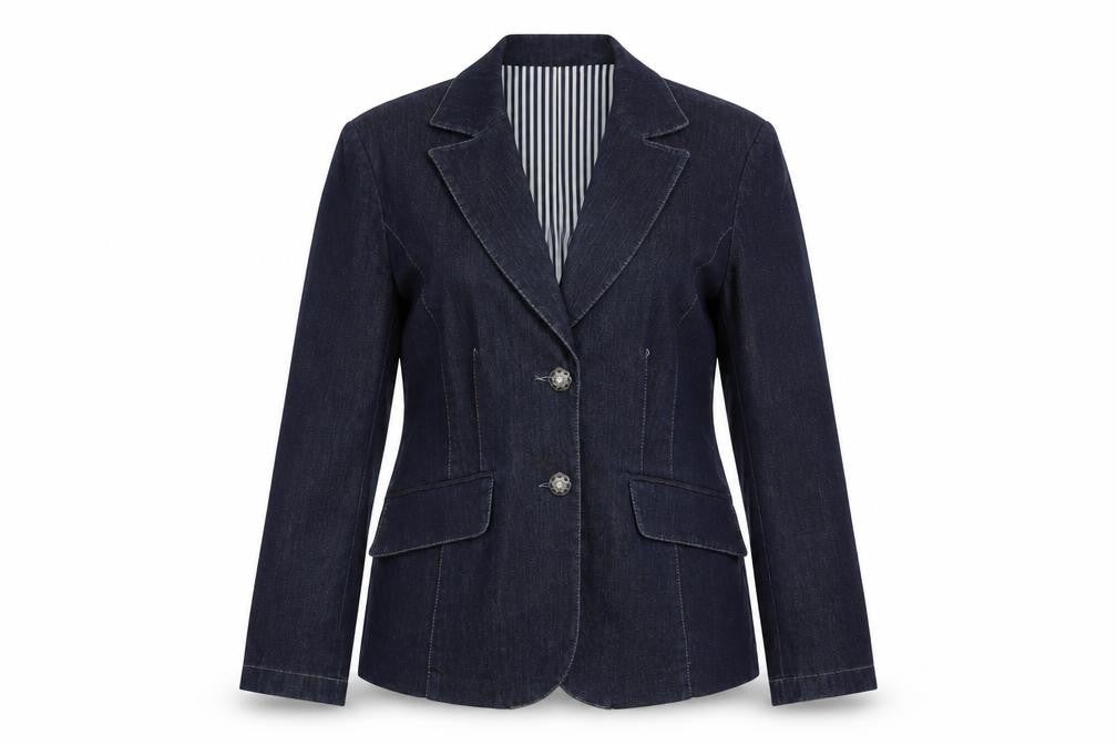 Focus 2000 Womens Blue Cotton Jacket Blazer Size 6 - Contrast Stitching