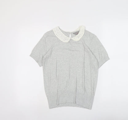 Dorothy Perkins Womens Grey Collared Viscose Pullover Jumper Size 8