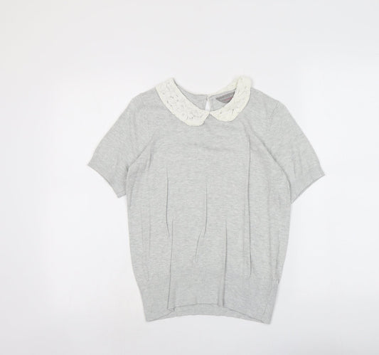Dorothy Perkins Womens Grey Collared Viscose Pullover Jumper Size 8