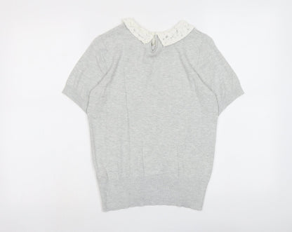 Dorothy Perkins Womens Grey Collared Viscose Pullover Jumper Size 8