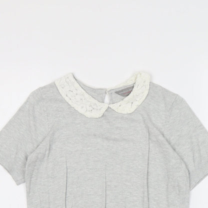 Dorothy Perkins Womens Grey Collared Viscose Pullover Jumper Size 8