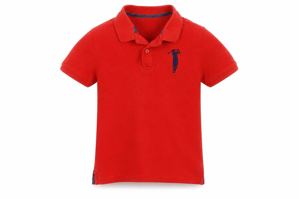 Bossini Boys Red Cotton Pullover Polo Size 6 Years Collared Button