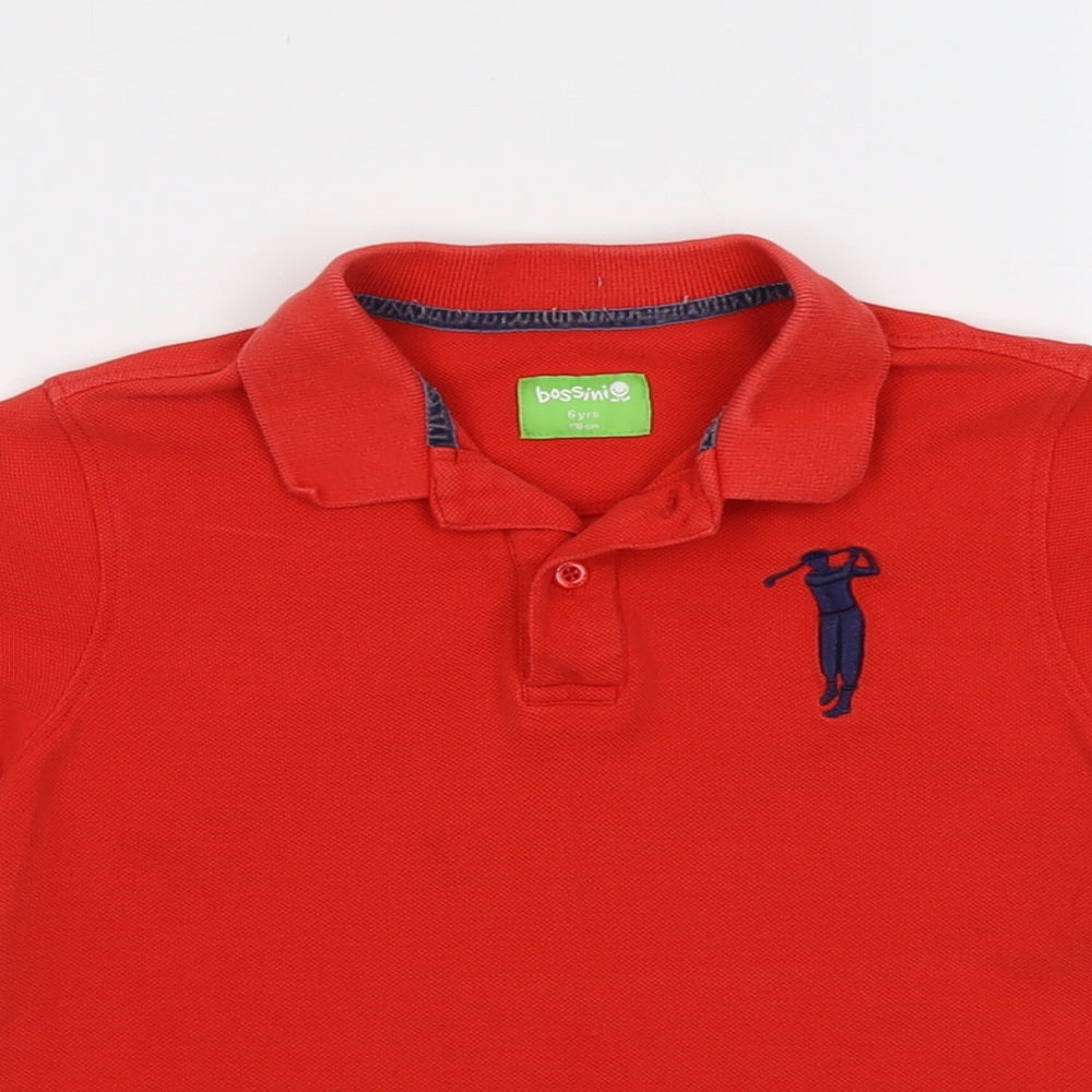 Bossini Boys Red Cotton Pullover Polo Size 6 Years Collared Button