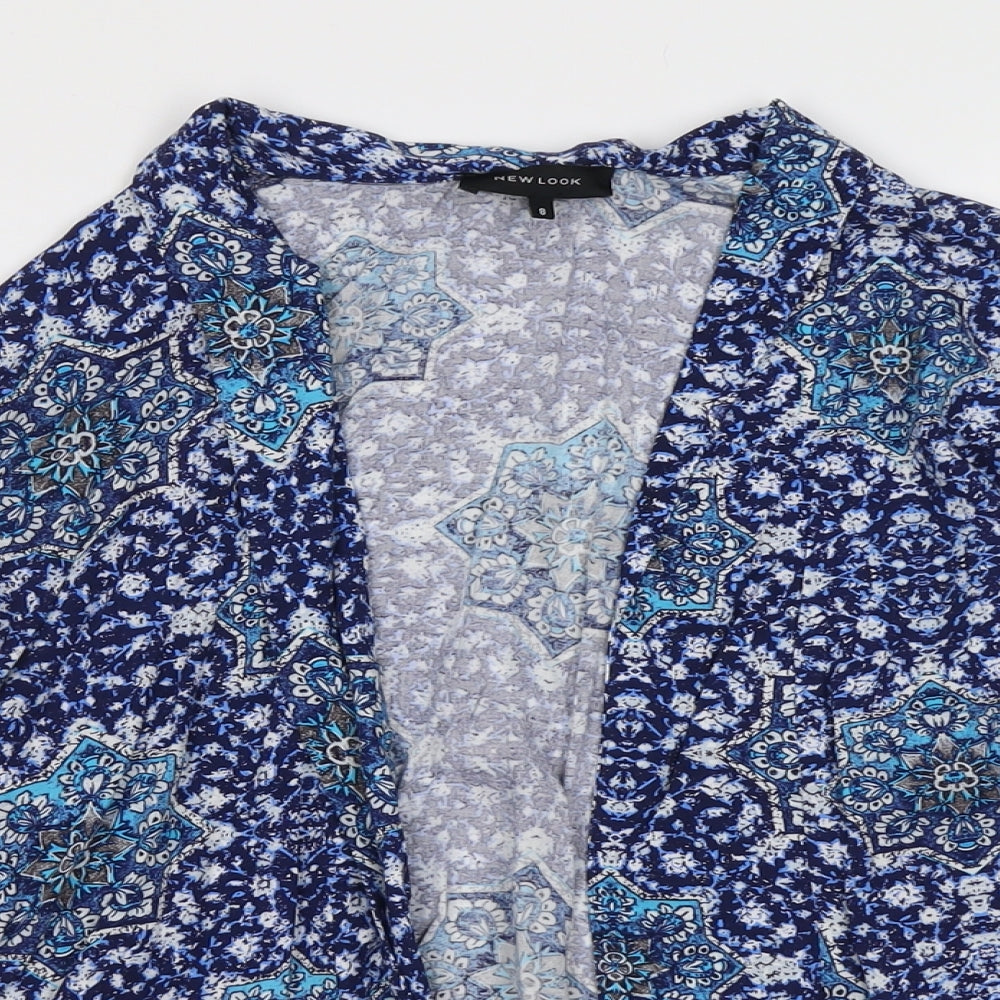 New Look Womens Black Geometric Viscose Kimono Blouse Size 8 V-Neck