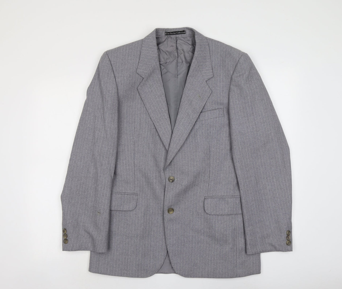 Burton Mens Grey Striped Polyester Jacket Suit Jacket Size M Regular