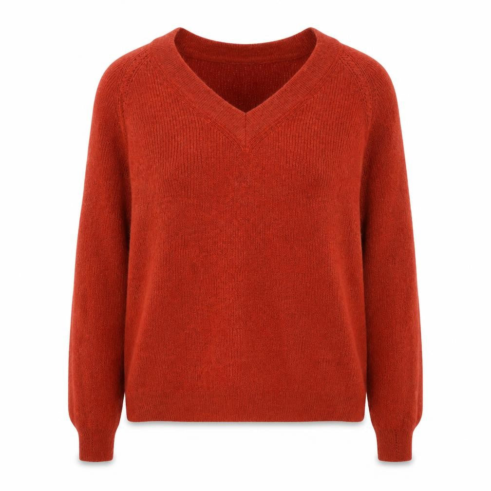 Grace&Mila Womens Red V-Neck Acrylic Pullover Jumper Size S