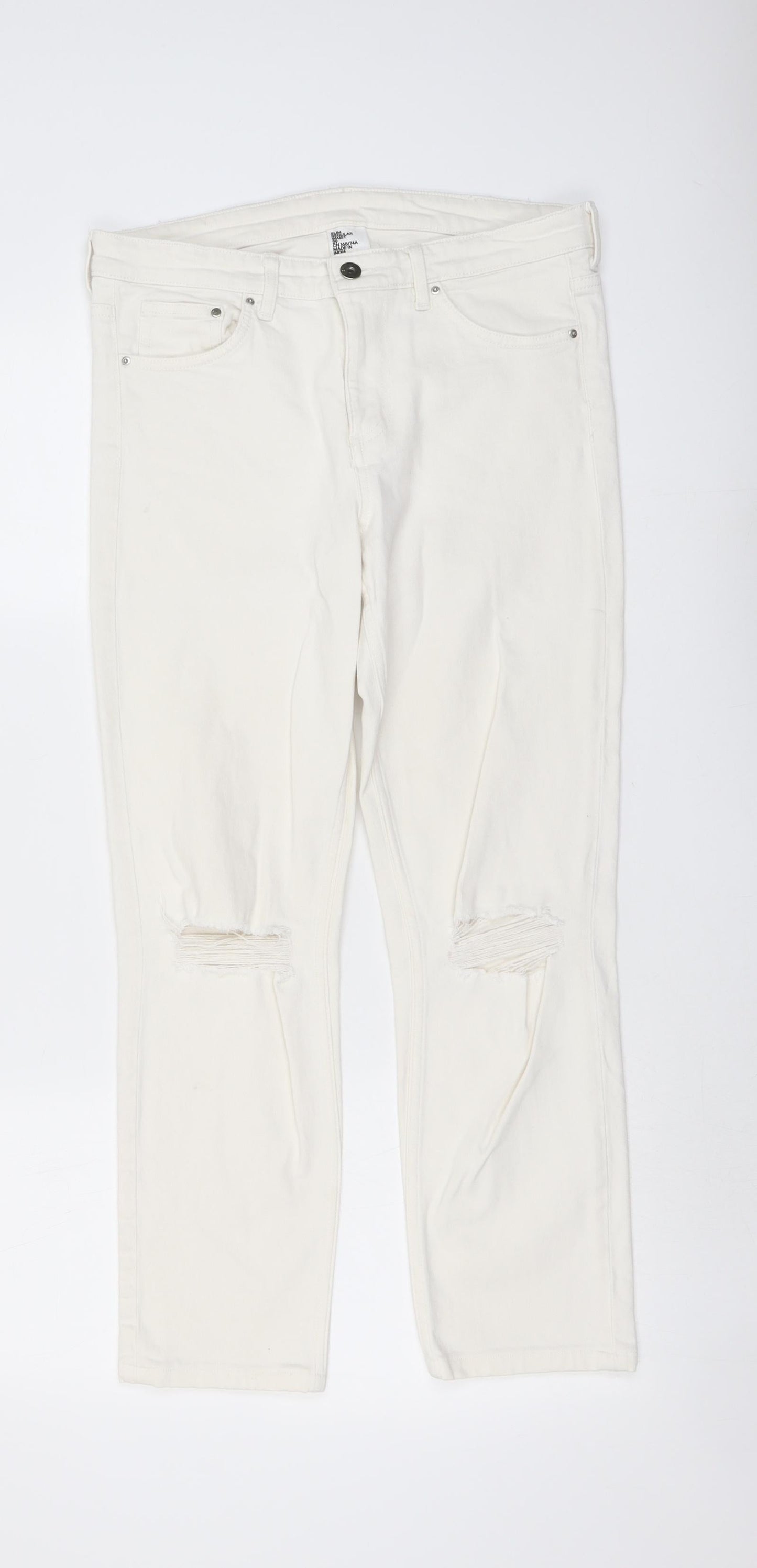 H&M Womens Ivory Cotton Straight Jeans Size 29 in L26 in Slim Button