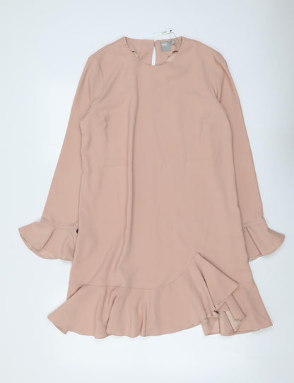 ASOS Womens Pink Polyester Trapeze & Swing Size 12 Round Neck Button