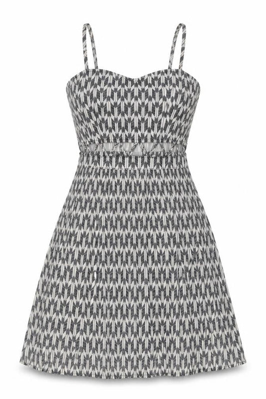 H&M Womens Grey Geometric Viscose Tank Dress Size 8 Sweetheart Zip