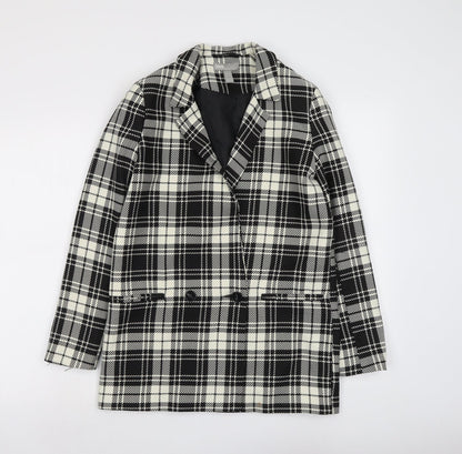 Additional front view of ASOS women’s black plaid polyester jacket blazer, size UK 4