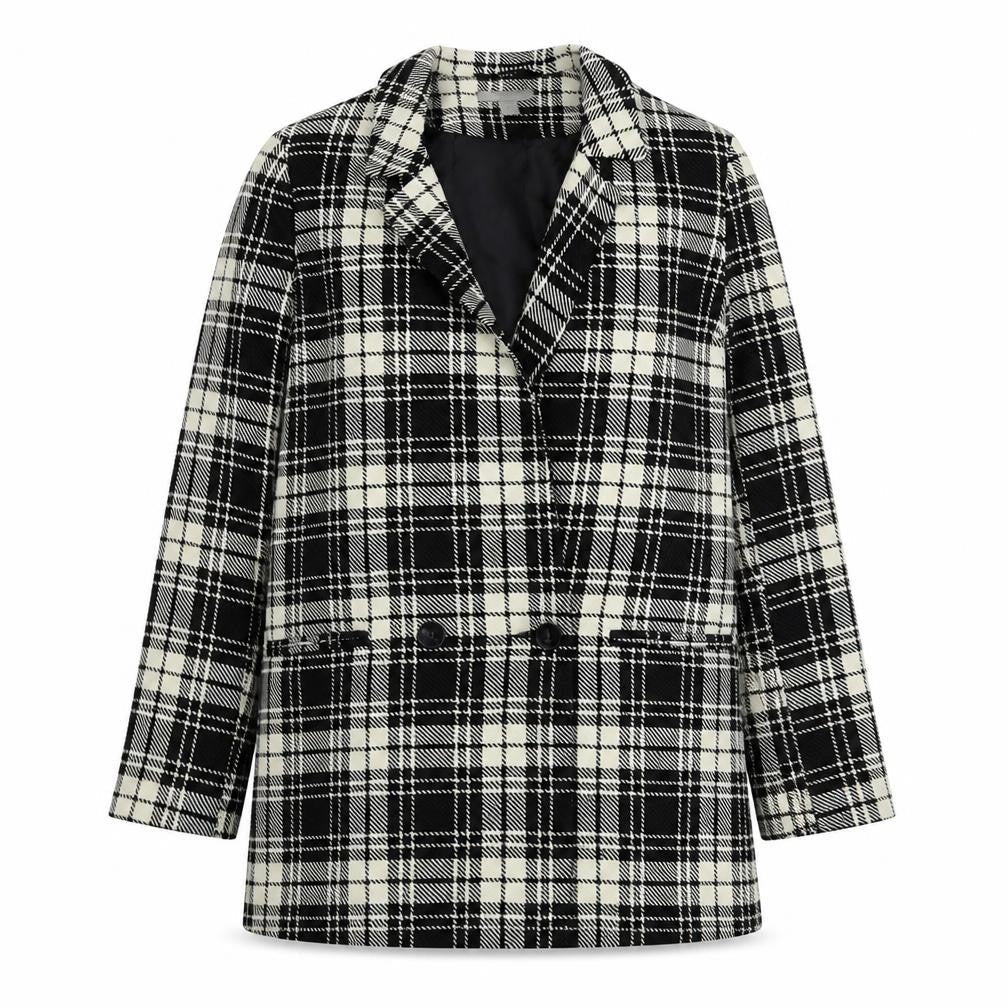 ASOS Womens Black Plaid Polyester Jacket Blazer Size 4