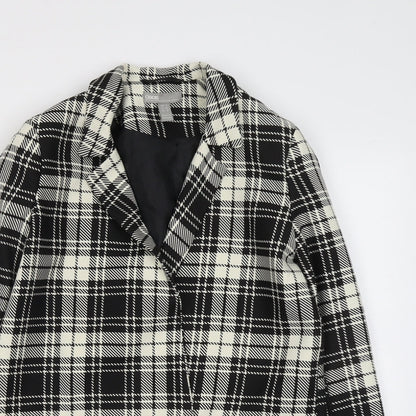 Close-up detail of ASOS women’s black plaid polyester jacket blazer, size UK 4