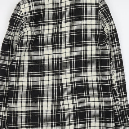 Brand and care label for ASOS women’s black plaid polyester jacket blazer, size UK 4