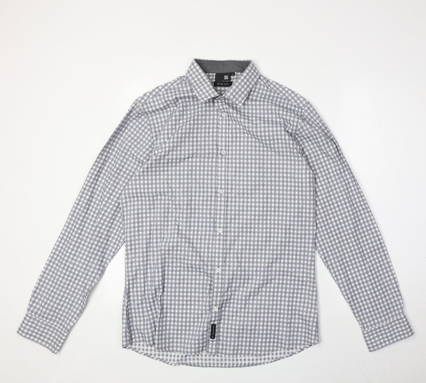 D66 Mens Grey Camouflage Cotton Button-Up Size L Collared Button