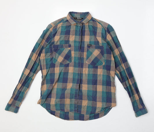 Simon Womens Multicoloured Geometric 100% Cotton Basic Button-Up Size 10 Collared