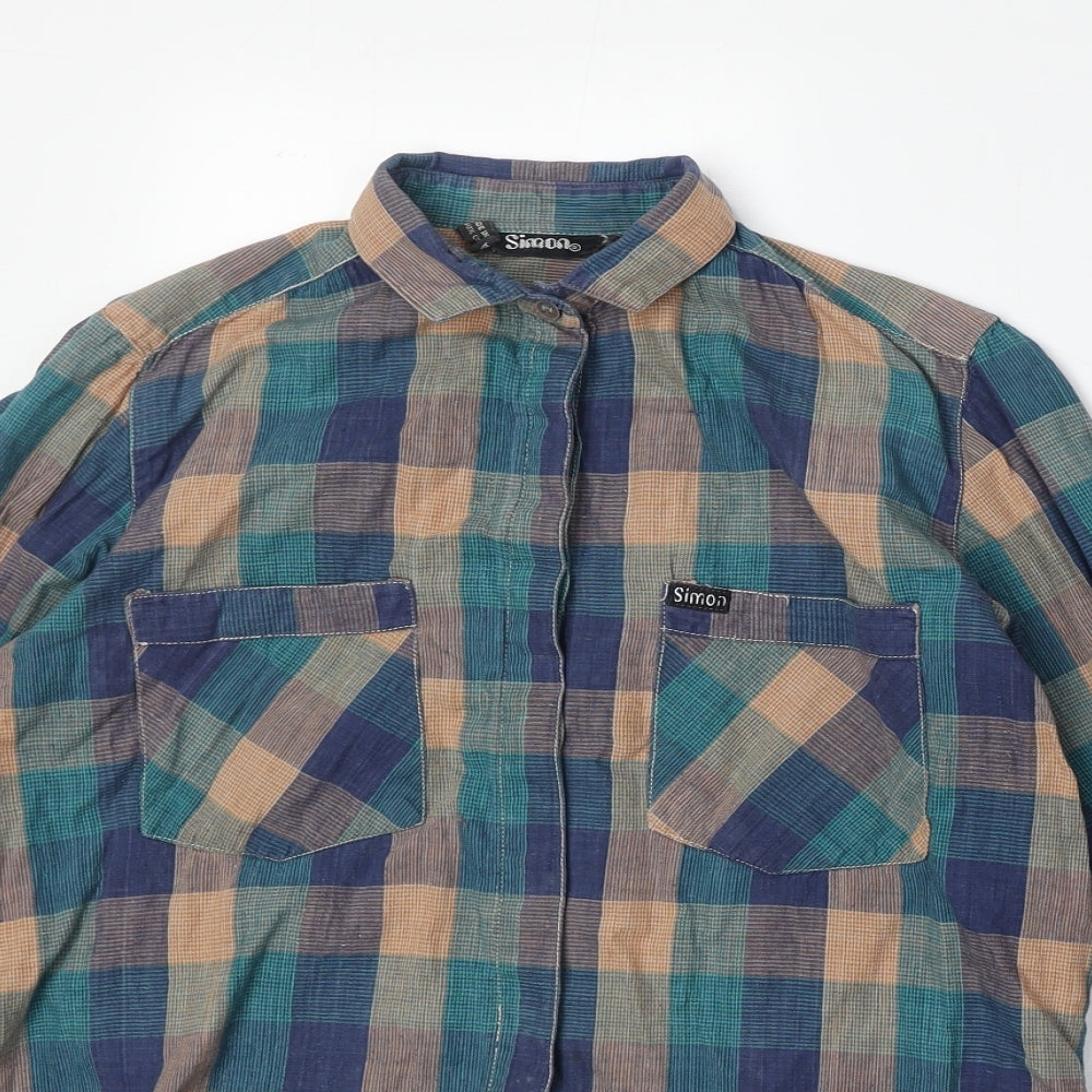 Simon Womens Multicoloured Geometric 100% Cotton Basic Button-Up Size 10 Collared