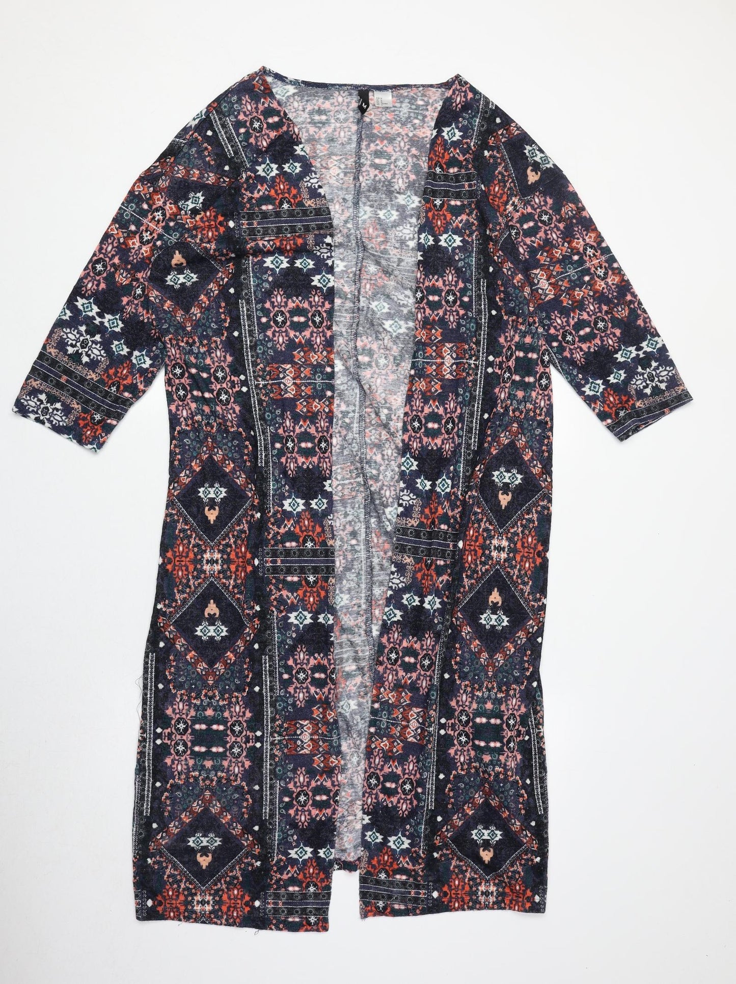 H&M Womens Multicoloured V-Neck Geometric Viscose Cardigan Jumper Size M