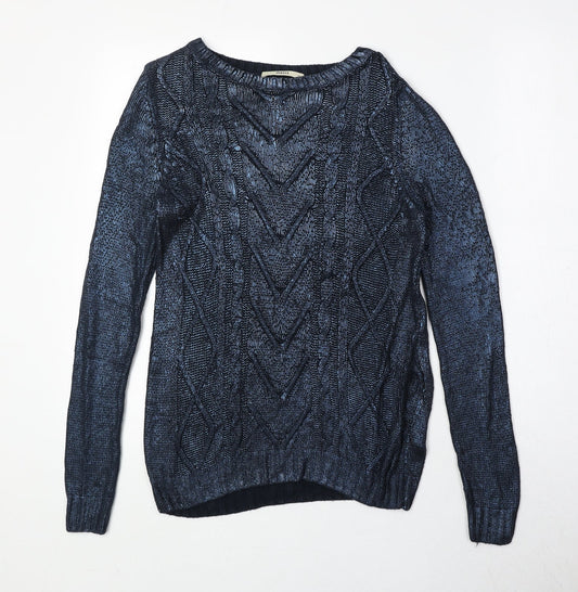 Oasis Womens Blue Round Neck Viscose Pullover Jumper Size XS