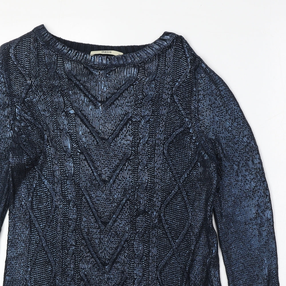 Oasis Womens Blue Round Neck Viscose Pullover Jumper Size XS