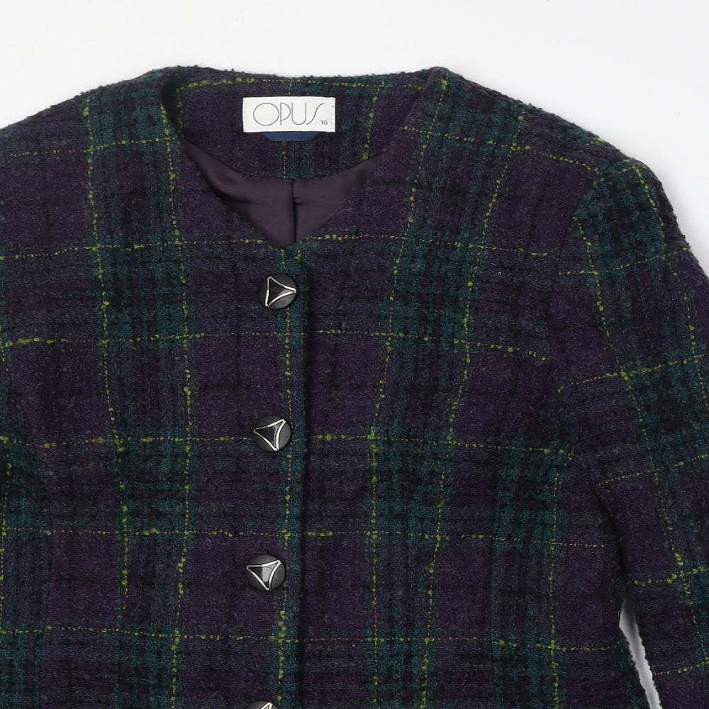 OPUS Womens Multicoloured Plaid Wool Jacket Blazer Size 10
