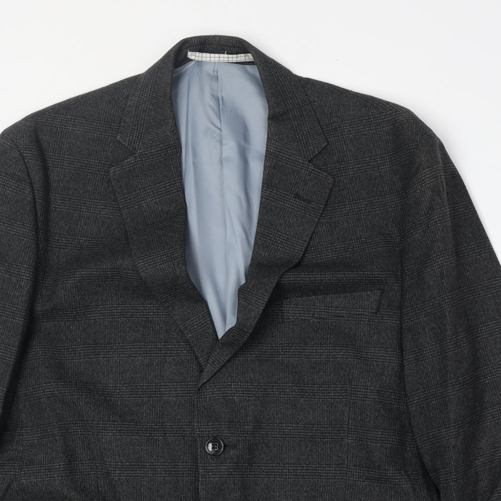 Marks and Spencer Mens Grey Plaid Cotton Jacket Suit Jacket Size 42 Regular
