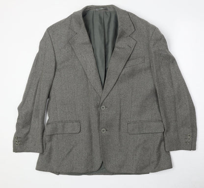 Greenwoods Mens Grey Herringbone Polyester Jacket Suit Jacket Size 42 Regular
