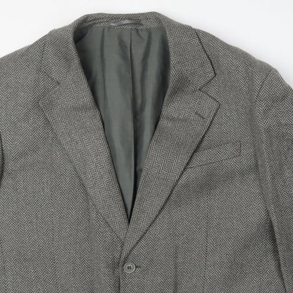 Greenwoods Mens Grey Herringbone Polyester Jacket Suit Jacket Size 42 Regular