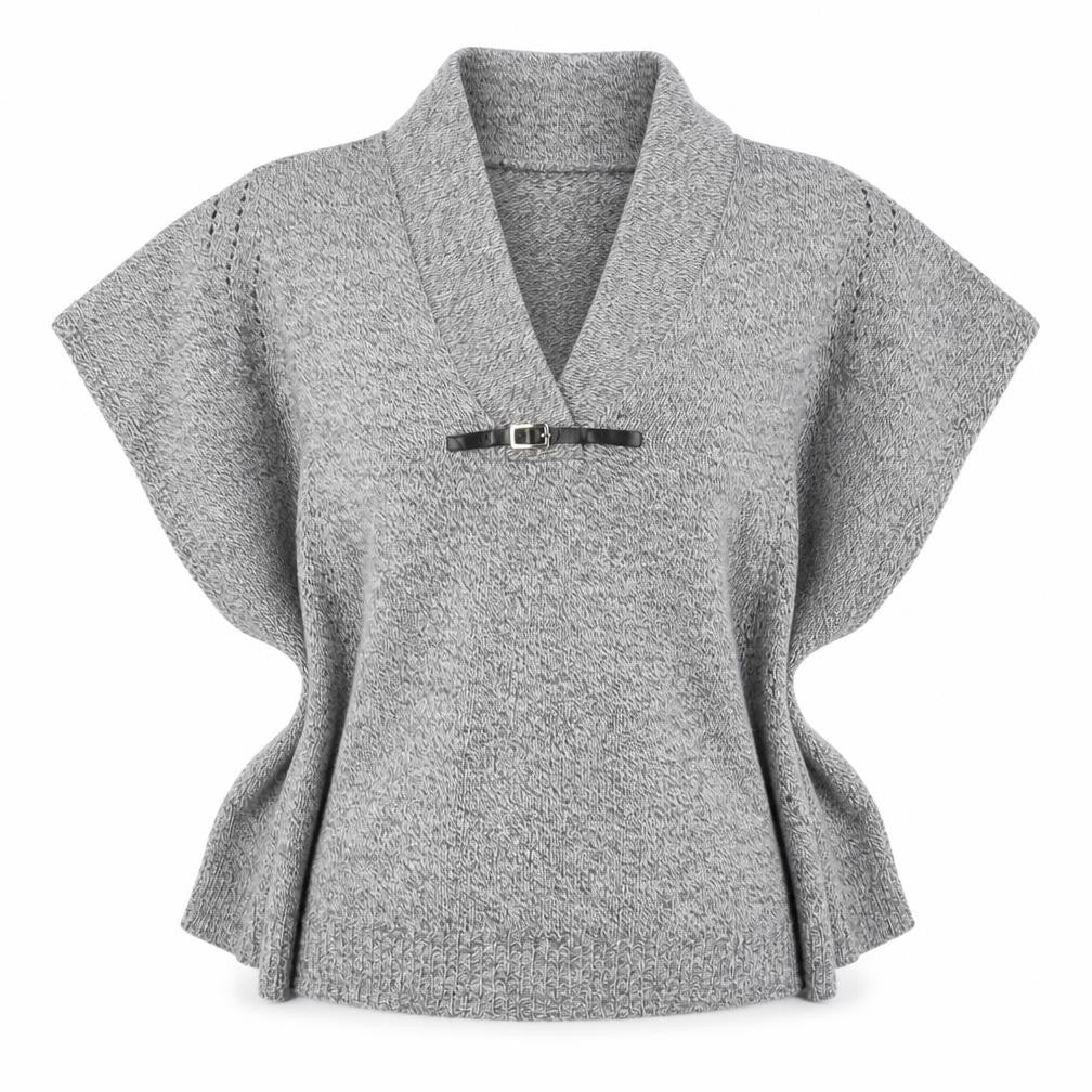 Patio Da Moda Womens Grey V-Neck Acrylic Pullover Jumper Size M