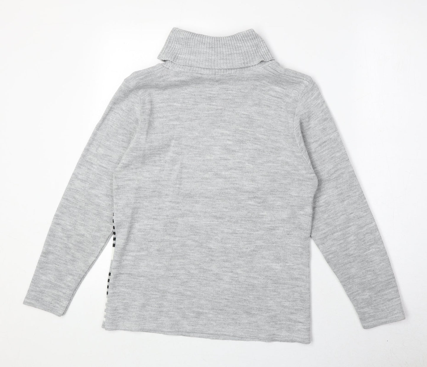 Vida Vi Womens Grey Roll Neck Striped Acrylic Pullover Jumper Size S