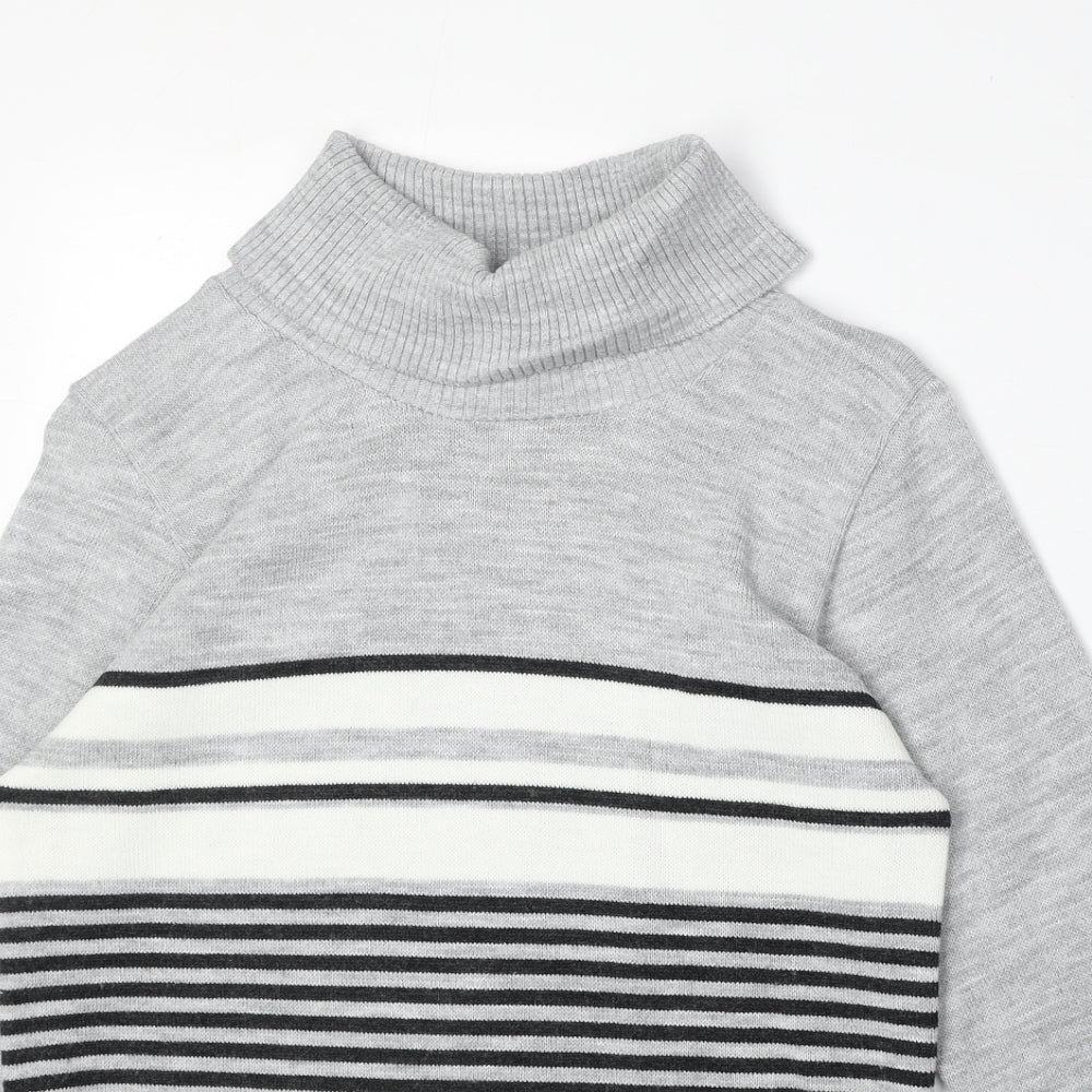 Vida Vi Womens Grey Roll Neck Striped Acrylic Pullover Jumper Size S