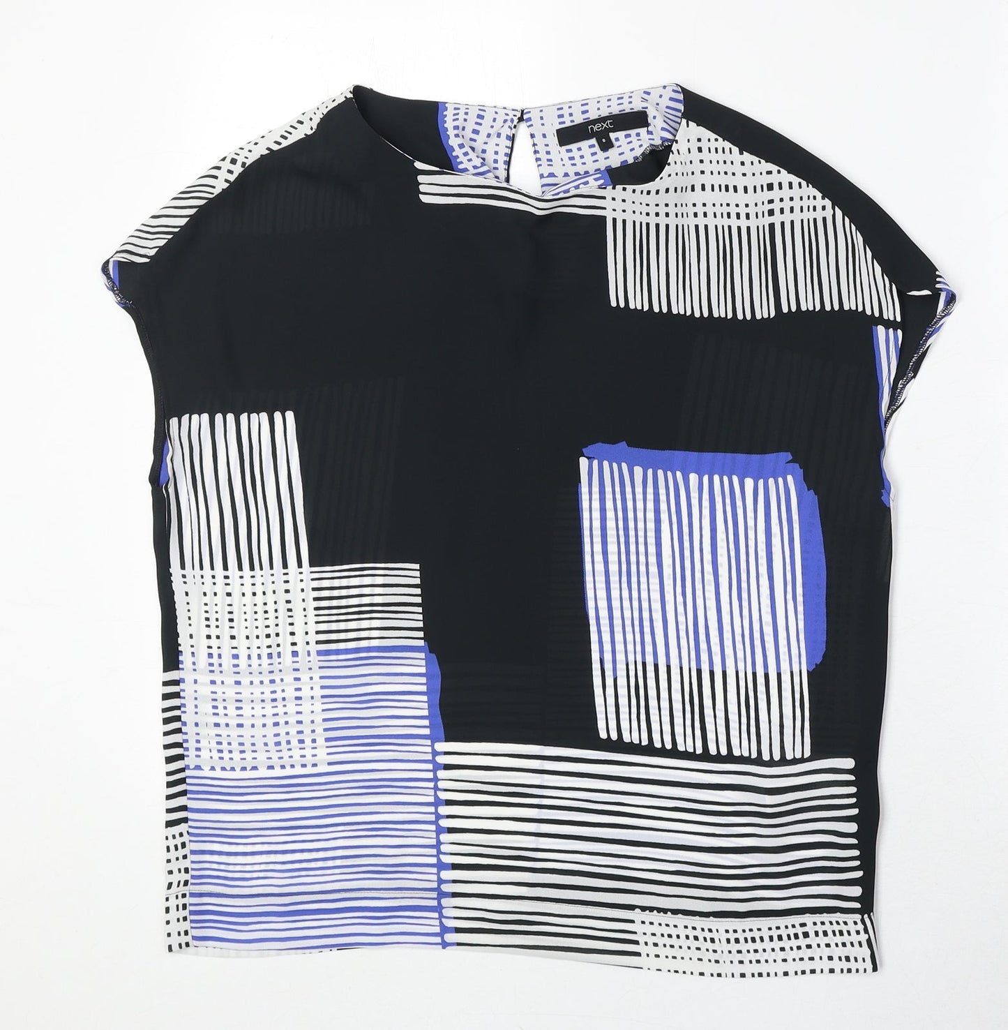 NEXT Womens Black Geometric Polyester Basic Blouse Size 8 Round Neck