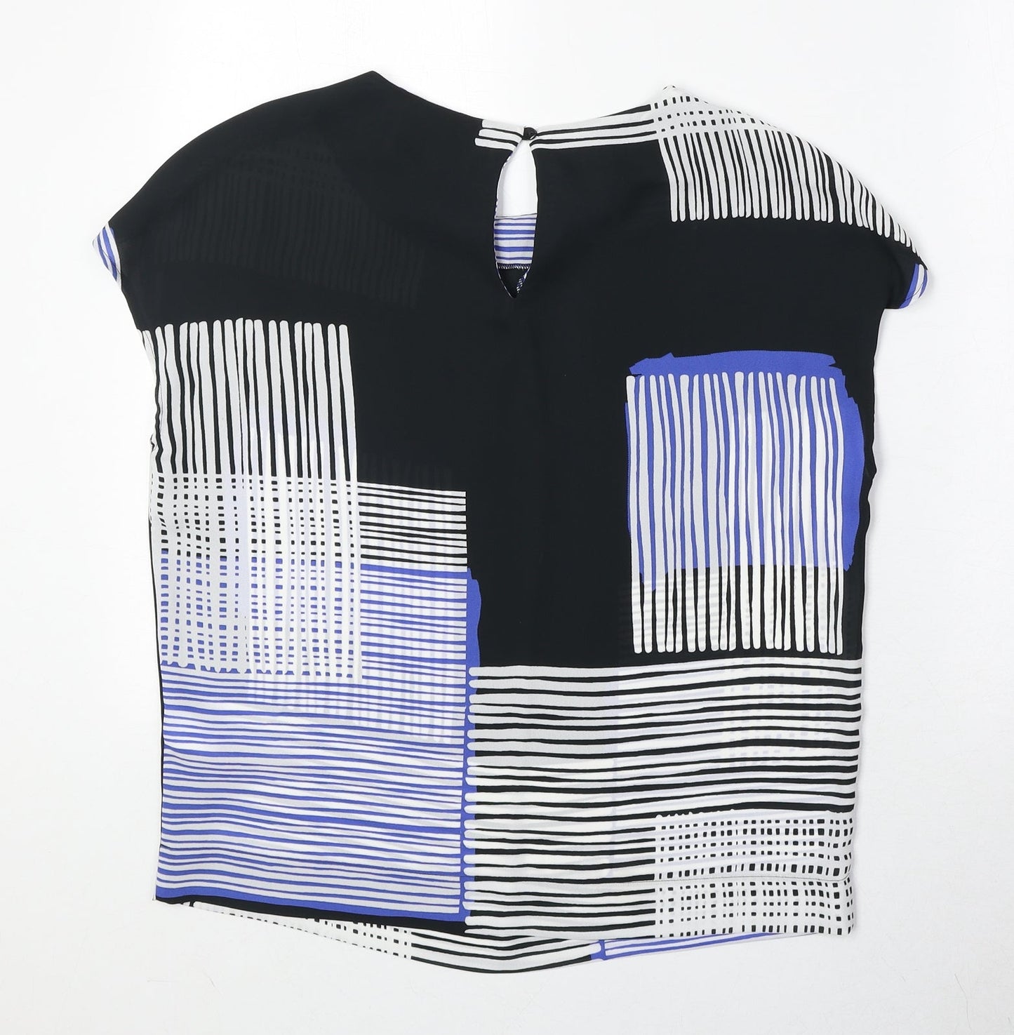 NEXT Womens Black Geometric Polyester Basic Blouse Size 8 Round Neck