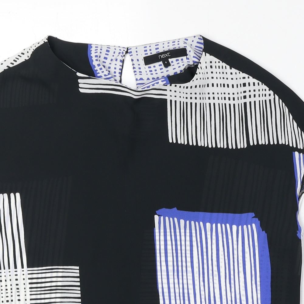 NEXT Womens Black Geometric Polyester Basic Blouse Size 8 Round Neck