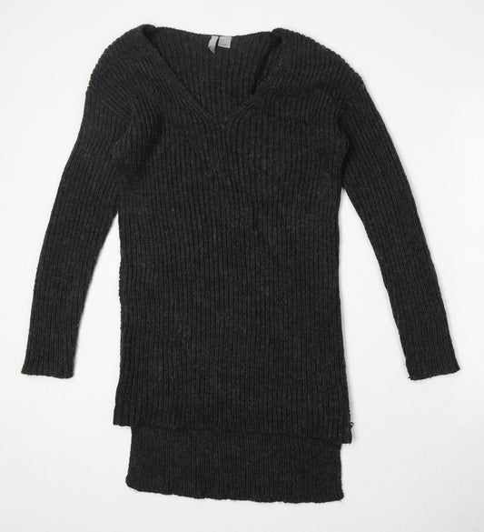 Divided by H&M Womens Green V-Neck Acrylic Pullover Jumper Size S