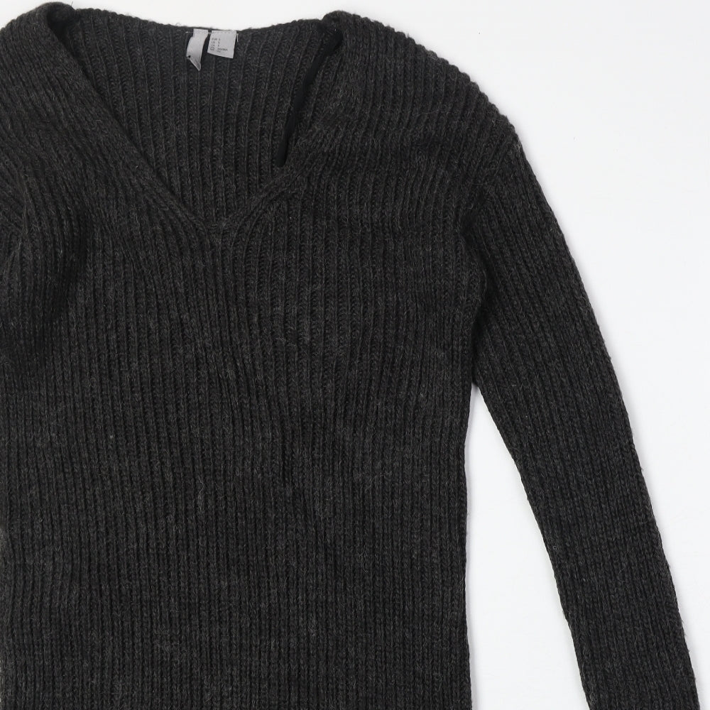 Divided by H&M Womens Green V-Neck Acrylic Pullover Jumper Size S