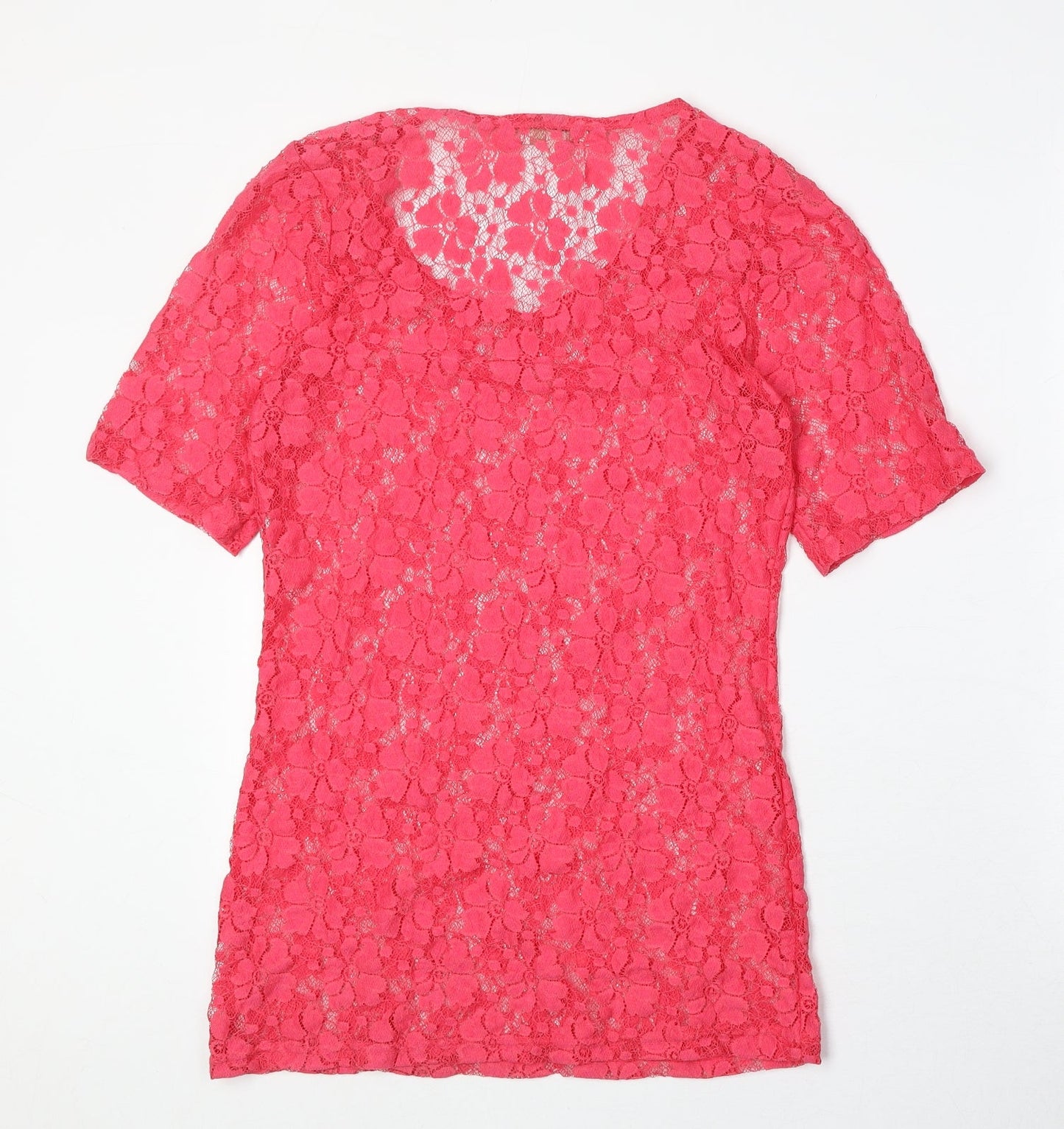 PARAMOUR Womens Pink Geometric Polyacrylate Fibre Basic T-Shirt Size S Round Neck - Size S/M