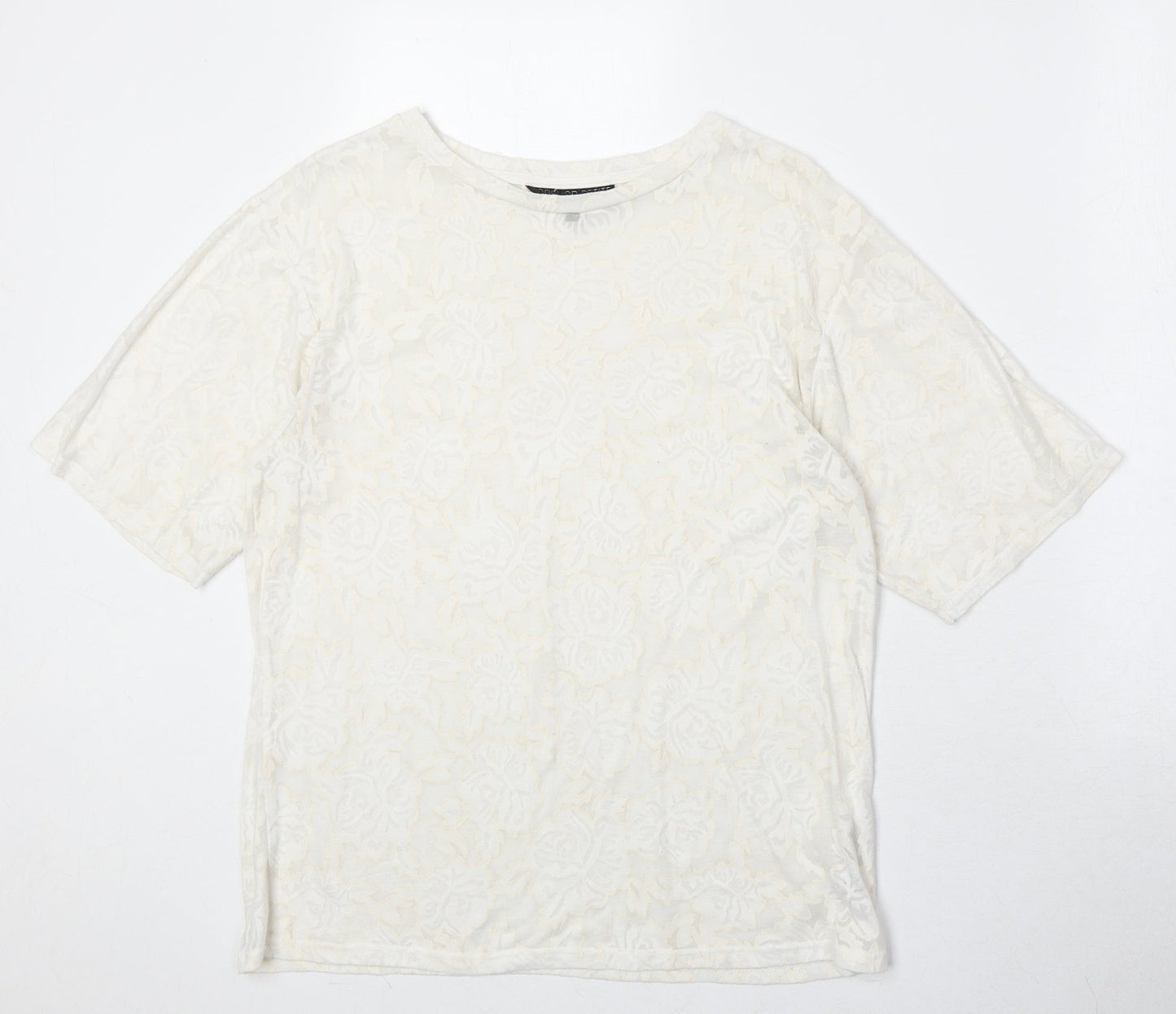 Topshop Womens Ivory Geometric Polyester Basic T-Shirt Size S Round Neck