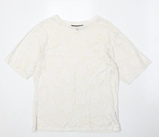 Topshop Womens Ivory Geometric Polyester Basic T-Shirt Size S Round Neck