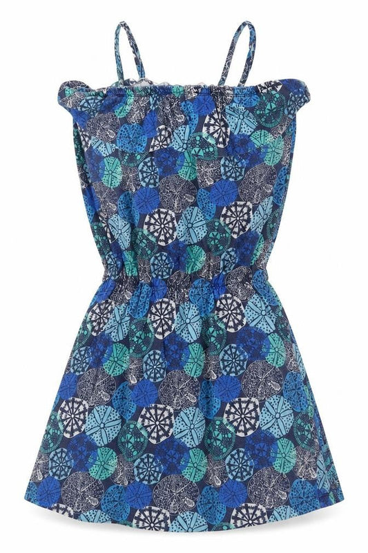 Baard Angels Girls Blue Geometric 100% Cotton Tank Dress Size 11-12 Years Square Neck Pullover