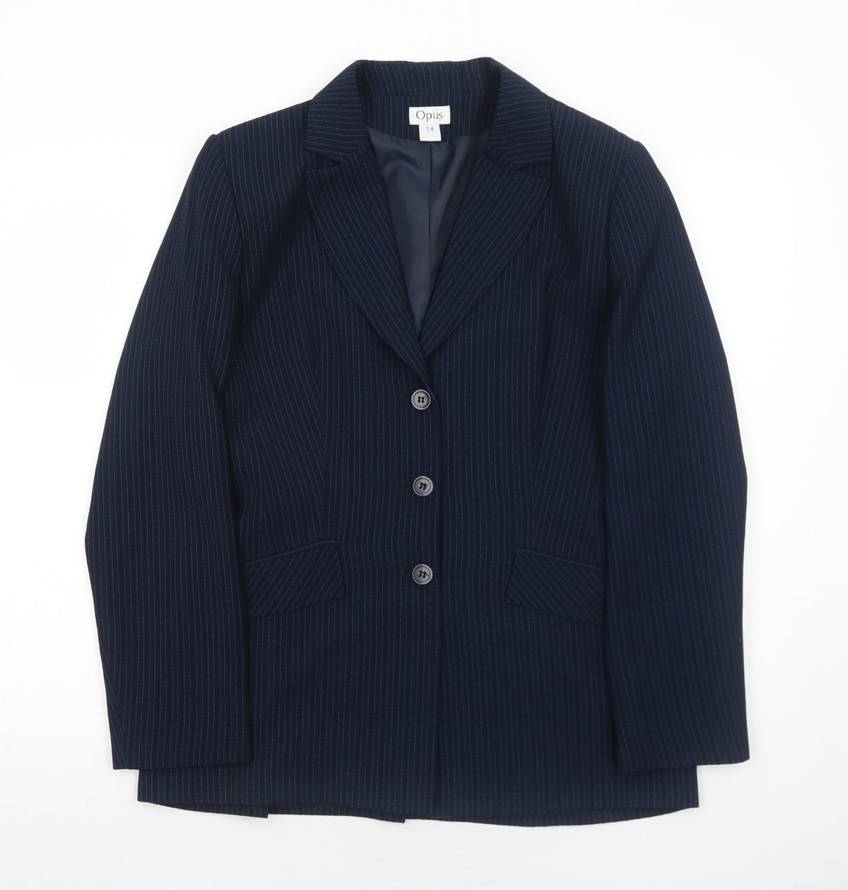 OPUS Womens Blue Striped Polyester Jacket Suit Jacket Size 14