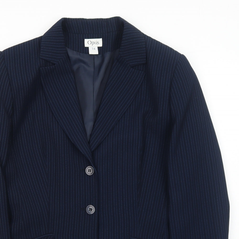 OPUS Womens Blue Striped Polyester Jacket Suit Jacket Size 14
