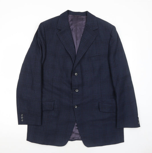 Superfine Mens Blue Plaid Wool Jacket Suit Jacket Size 42 Regular