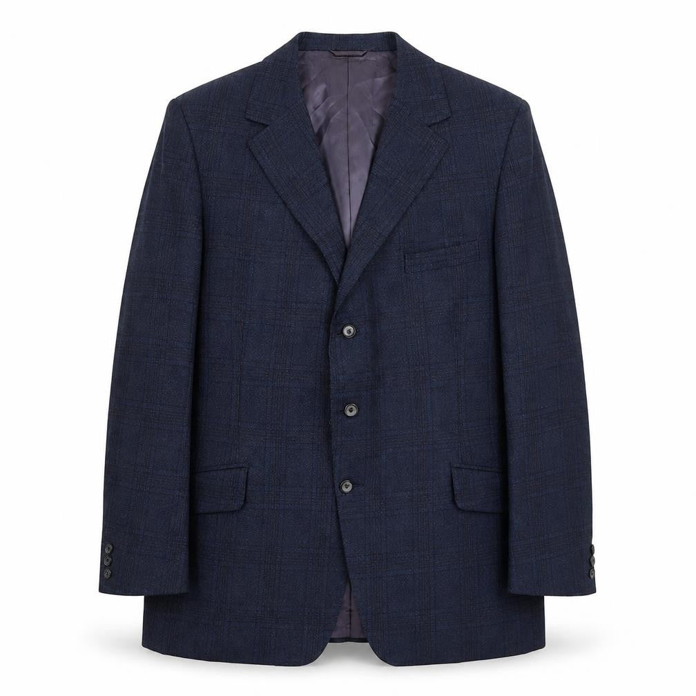 Superfine Mens Blue Plaid Wool Jacket Suit Jacket Size 42 Regular