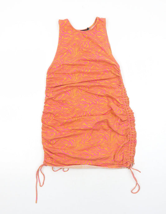 Motel Womens Orange Geometric Cotton Tank Dress Size S Round Neck Pullover