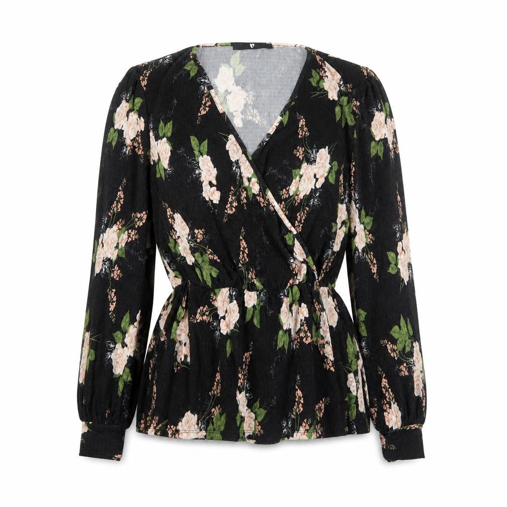 Very Womens Black Floral Polyester Basic Blouse Size 8 V-Neck
