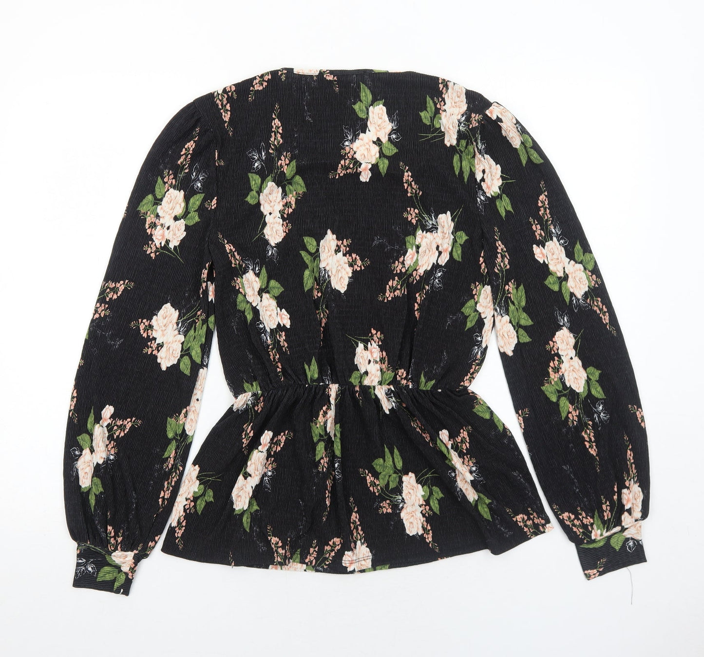 Very Womens Black Floral Polyester Basic Blouse Size 8 V-Neck