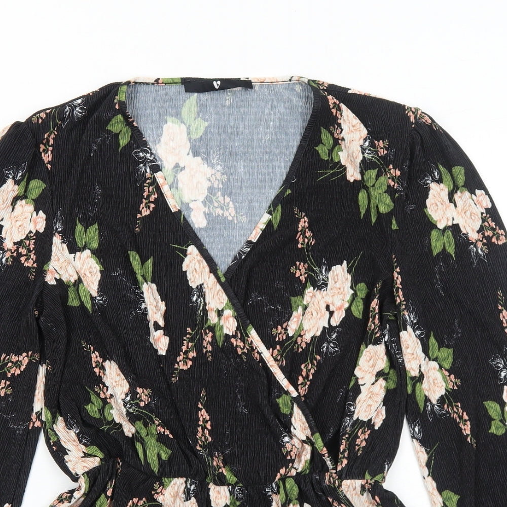 Very Womens Black Floral Polyester Basic Blouse Size 8 V-Neck