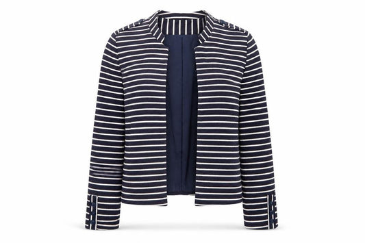 Promod Womens Blue Striped Jacket Blazer Size 12