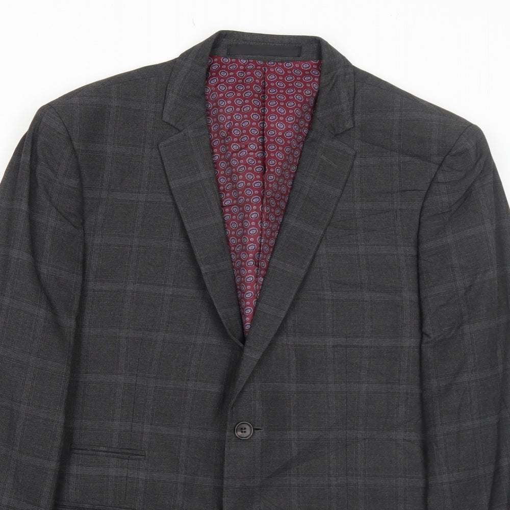 Marks and Spencer Mens Grey Geometric Polyester Jacket Suit Jacket Size 40 Regular