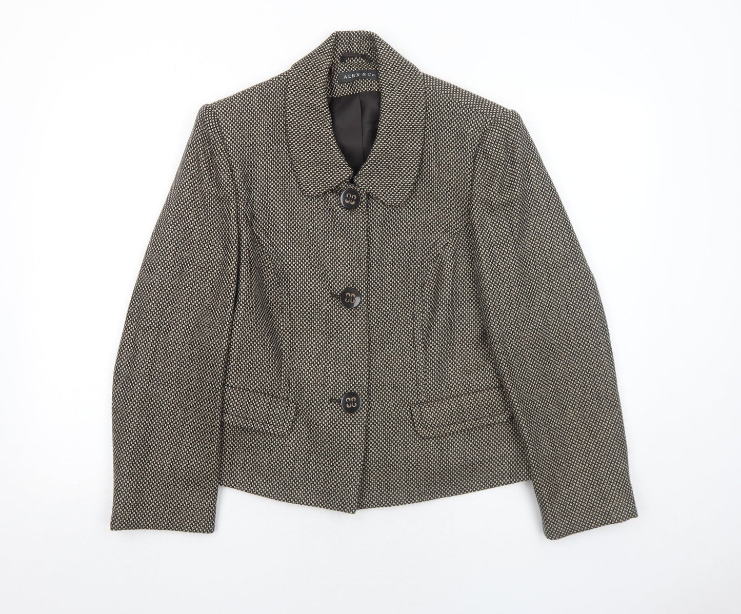 Alex&Co Womens Brown Geometric Jacket Blazer Size 14 Button